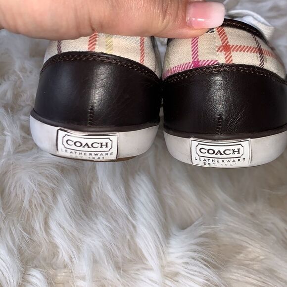 Coach Poppy Zorra Khaki Brown Signature Multicolor Tattersall Sneakers Size 8.5 - Picture 2 of 6